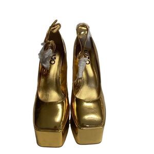 EGO Women’s Gold Platform Ankle Strap Heel Shoes Size 10